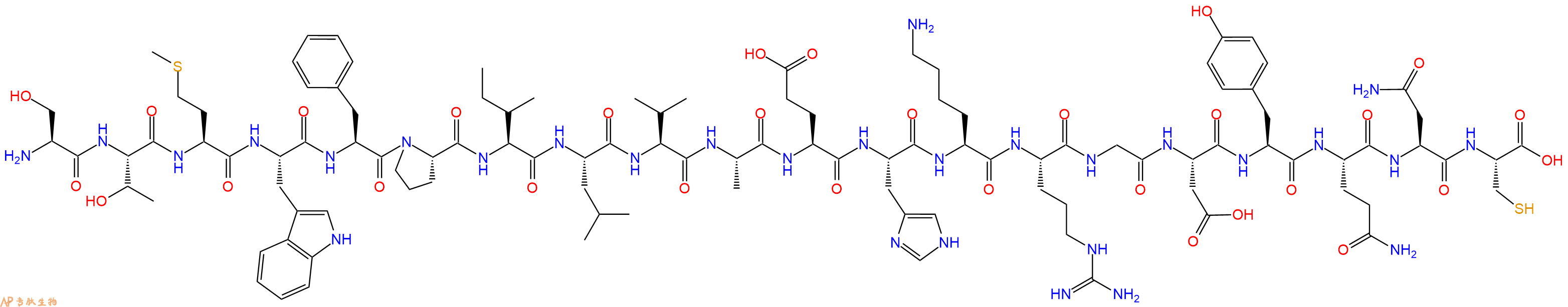 二十肽STMWFPILVAEHKRGDYQNC H2N Ser Thr Met Trp Phe Pro Ile Leu Val Ala Glu