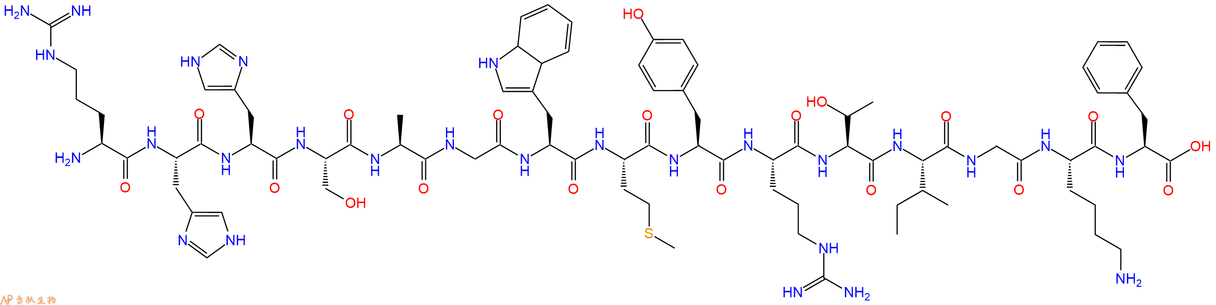 多肽RHHSAGWMYRTIGKF的参数和合成路线|三字母为Arg-His-His-Ser-Ala-