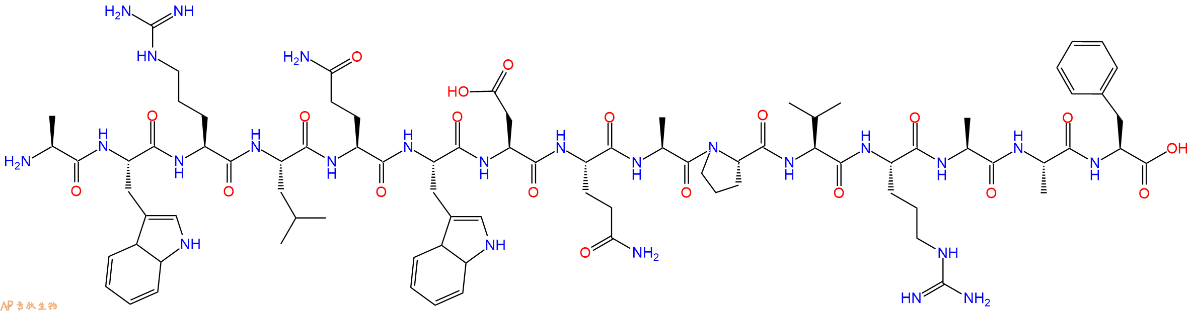 多肽AWRLQWDQAPVRAAF的参数和合成路线|三字母为Ala-Trp-Arg-Leu-Gln-