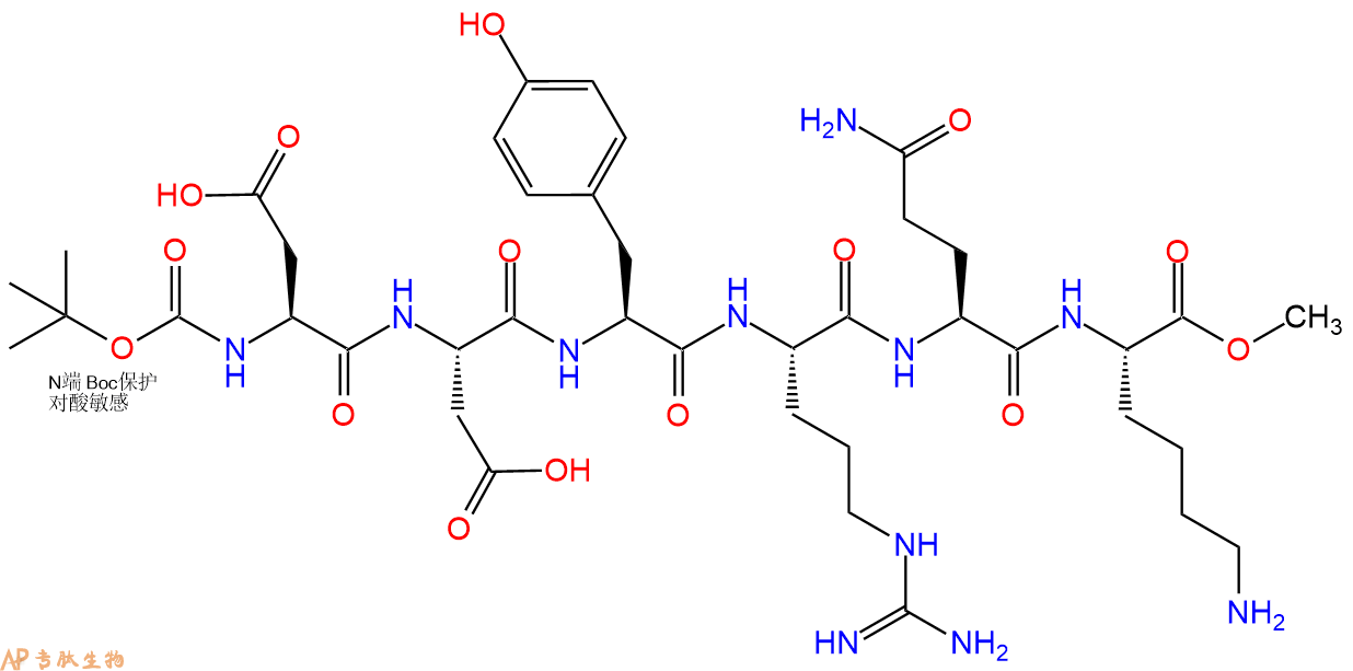 专肽生物产品六肽Boc-Asp-Asp-Tyr-Arg-Gln-Lys-甲酯化104184-79-4