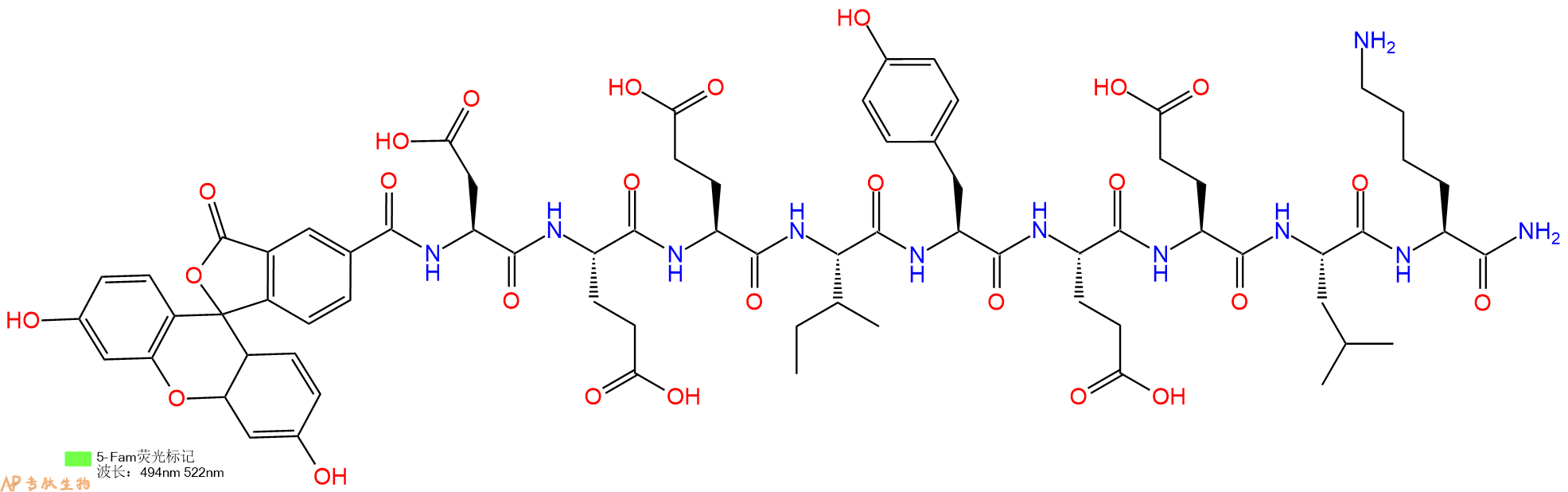 专肽生物产品荧光标记肽5-FAM-DEEIYEELK-NH2