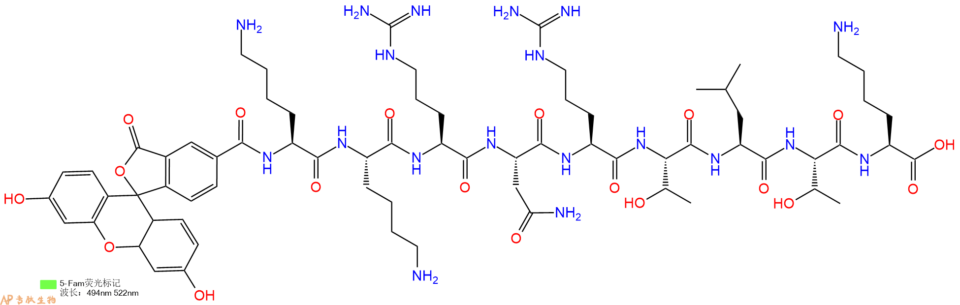 专肽生物产品荧光标记肽5FAM-KKRNRTLTK