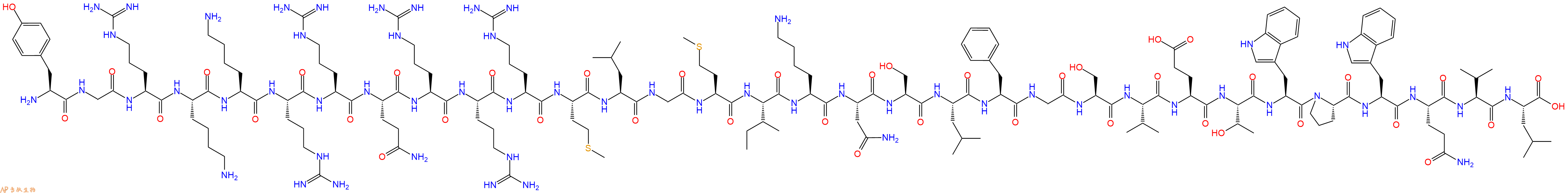 专肽生物产品Tyr-Gly-Arg-Lys-Lys-Arg-Arg-Gln-Arg-Arg-Arg-Met-Le