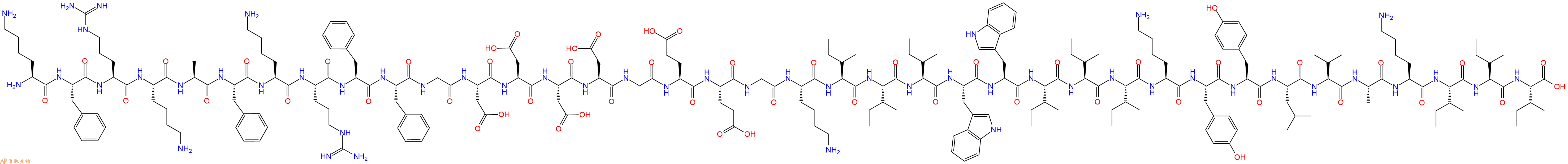 专肽生物产品Lys-Phe-Arg-Lys-Ala-Phe-Lys-Arg-Phe-Phe-Gly-Asp-As