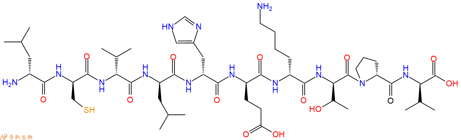 专肽生物产品H2N-DLeu-DCys-DVal-DLeu-DHis-DGlu-DLys-DThr-DPro-D