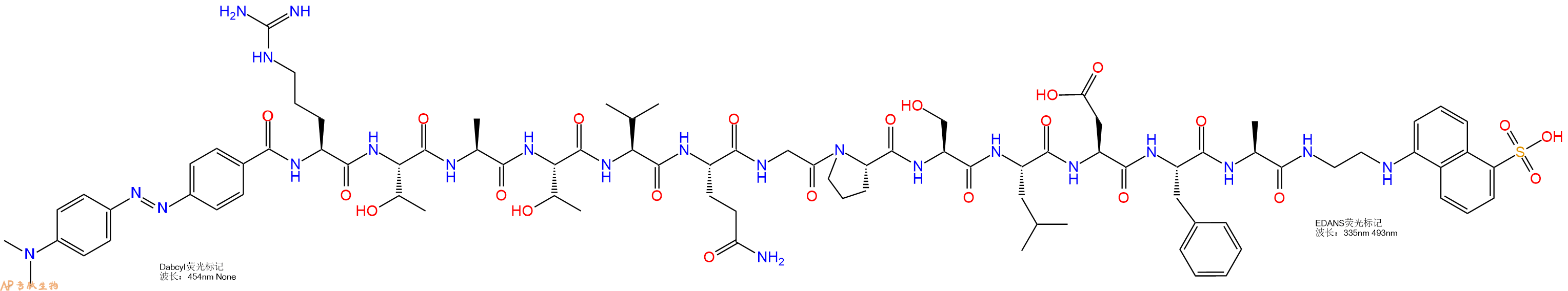专肽生物产品DABCYL-Arg-Thr-Ala-Thr-Val-Gln-Gly-Pro-Ser-Leu-Asp