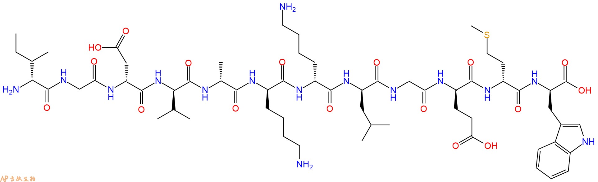 专肽生物产品H2N-DIle-Gly-DAsp-DVal-DAla-DLys-DLys-DLeu-Gly-DGl