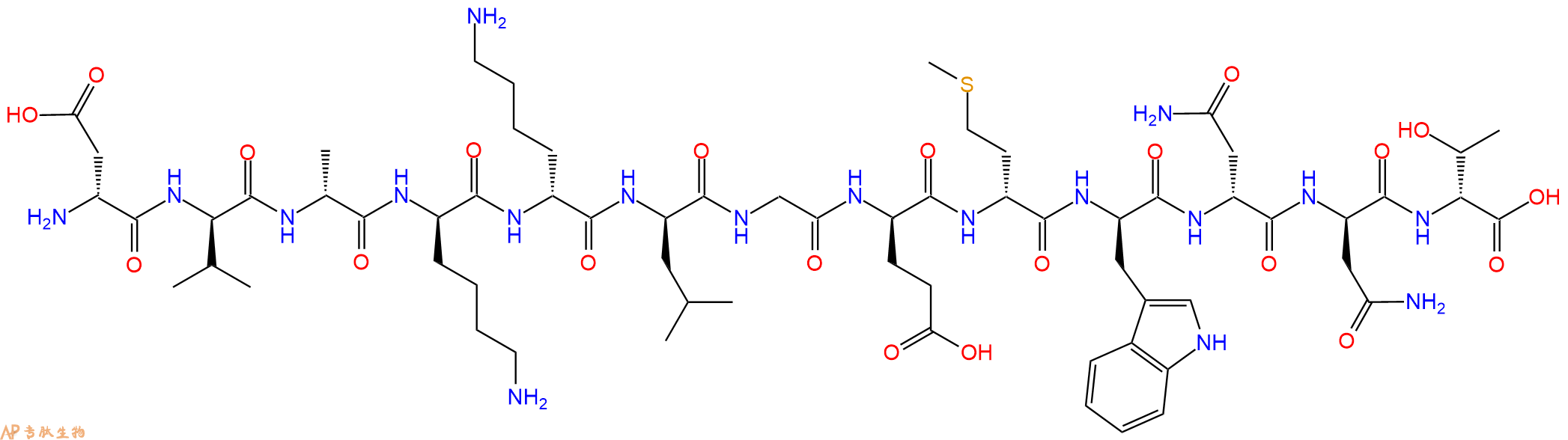 专肽生物产品H2N-DAsp-DVal-DAla-DLys-DLys-DLeu-Gly-DGlu-DMet-DT