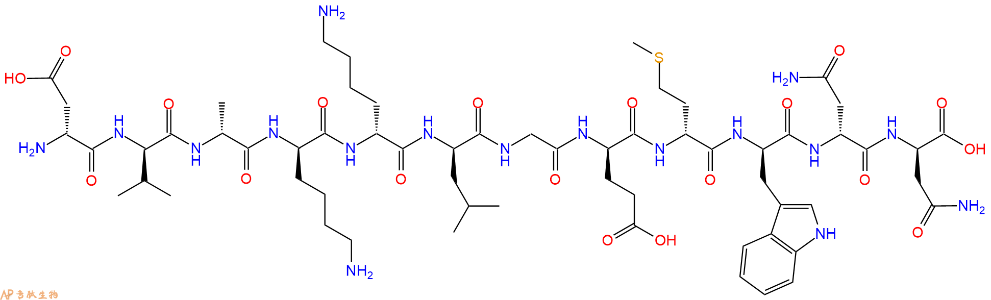 专肽生物产品H2N-DAsp-DVal-DAla-DLys-DLys-DLeu-Gly-DGlu-DMet-DT