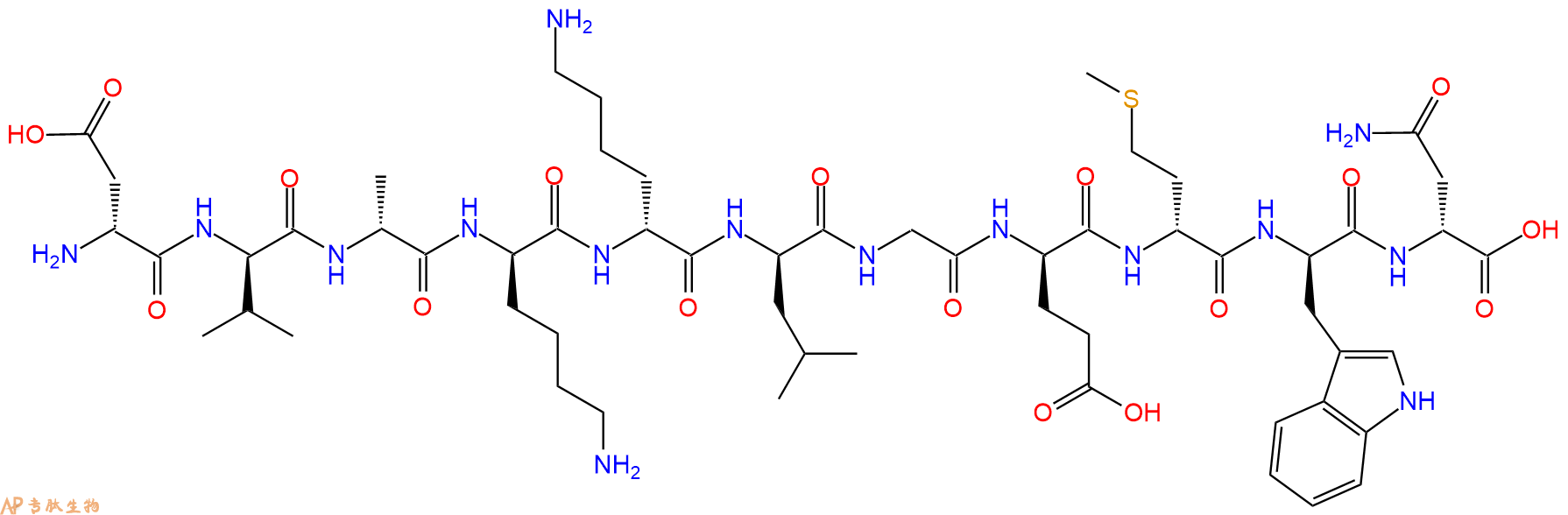 专肽生物产品H2N-DAsp-DVal-DAla-DLys-DLys-DLeu-Gly-DGlu-DMet-DT