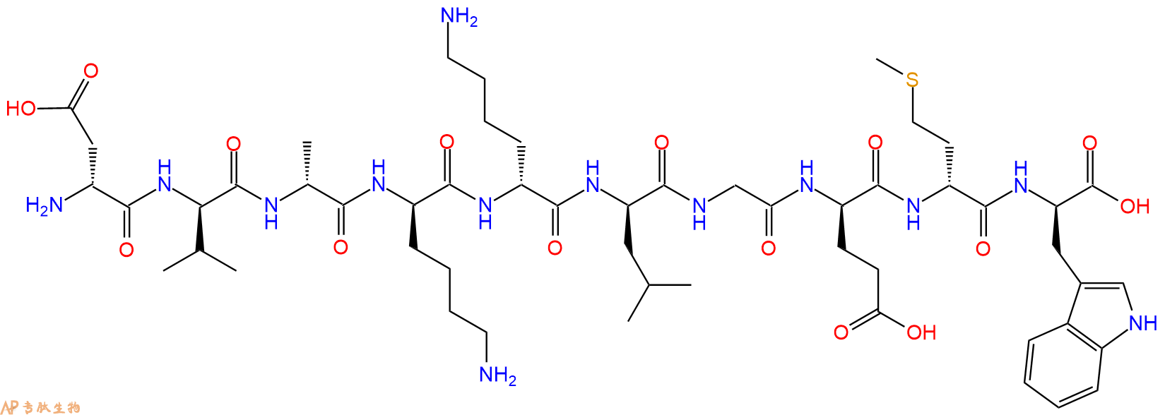 专肽生物产品H2N-DAsp-DVal-DAla-DLys-DLys-DLeu-Gly-DGlu-DMet-DT