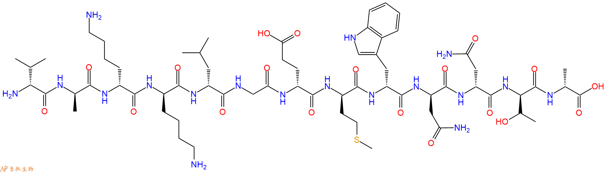 专肽生物产品H2N-DVal-DAla-DLys-DLys-DLeu-Gly-DGlu-DMet-DTrp-DA
