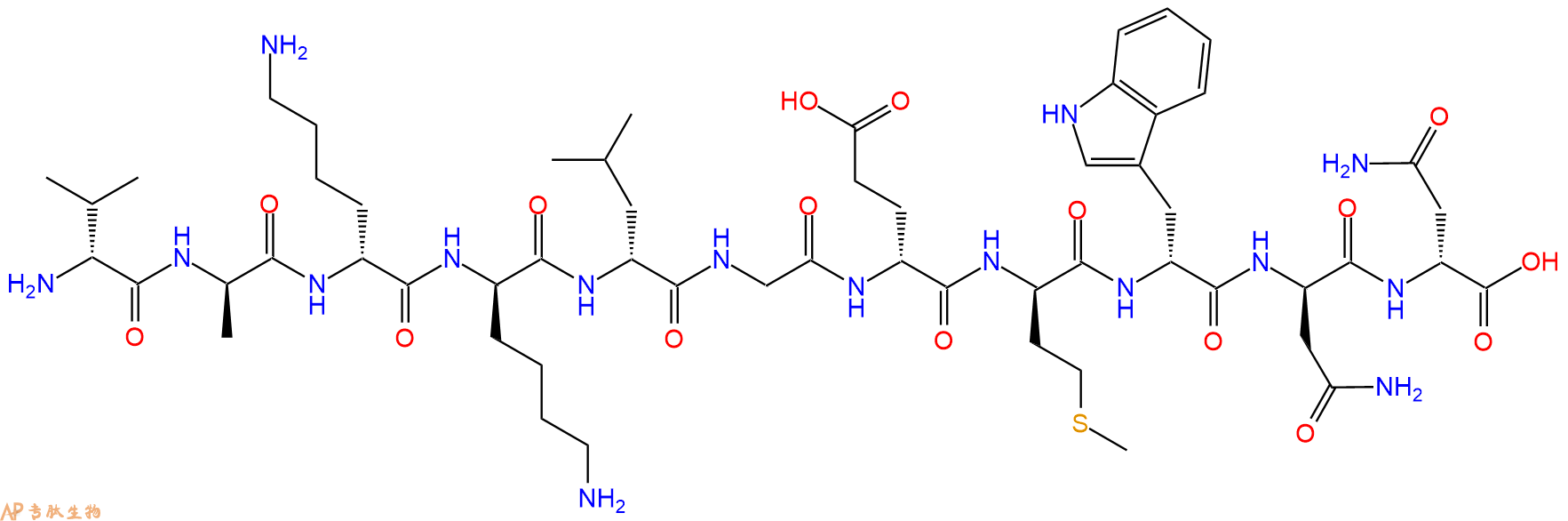 专肽生物产品H2N-DVal-DAla-DLys-DLys-DLeu-Gly-DGlu-DMet-DTrp-DA