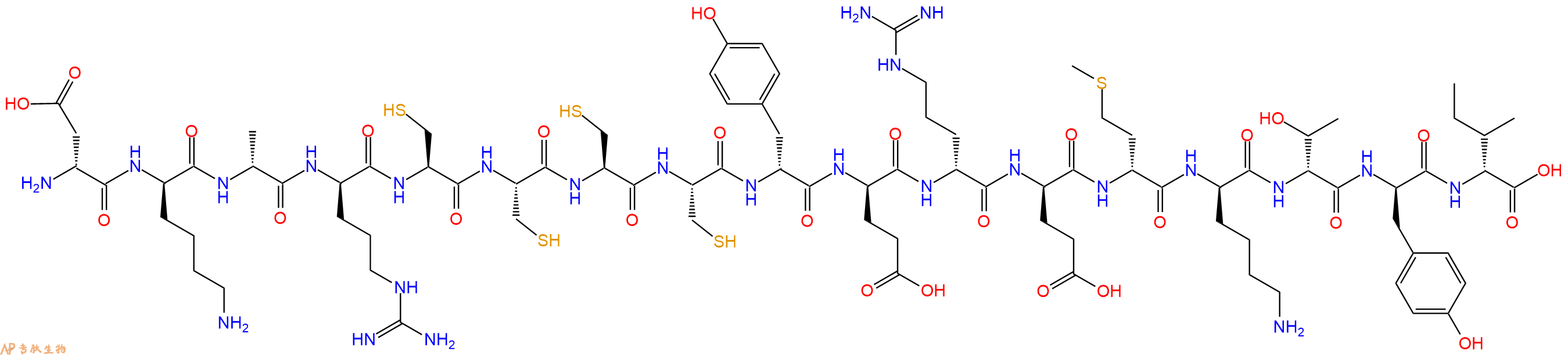 专肽生物产品H2N-DAsp-DLys-DAla-DArg-Cys-Cys-Cys-Cys-DTyr-DGlu-