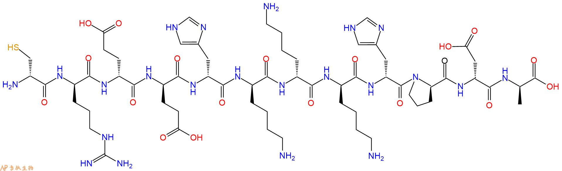 专肽生物产品H2N-DCys-DArg-DGlu-DGlu-DHis-DLys-DLys-DLys-DHis-D
