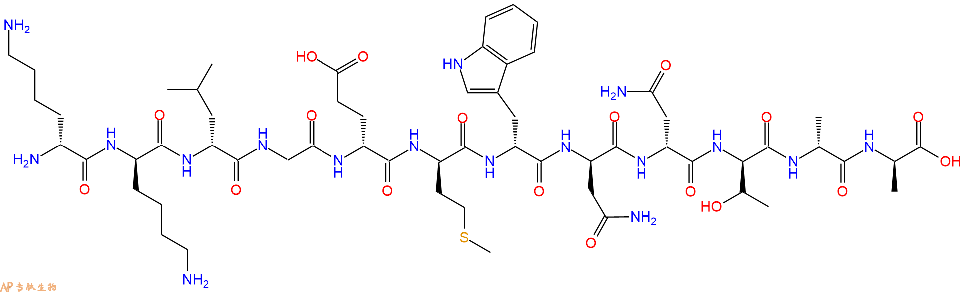专肽生物产品H2N-DLys-DLys-DLeu-Gly-DGlu-DMet-DTrp-DAsn-DAsn-DT