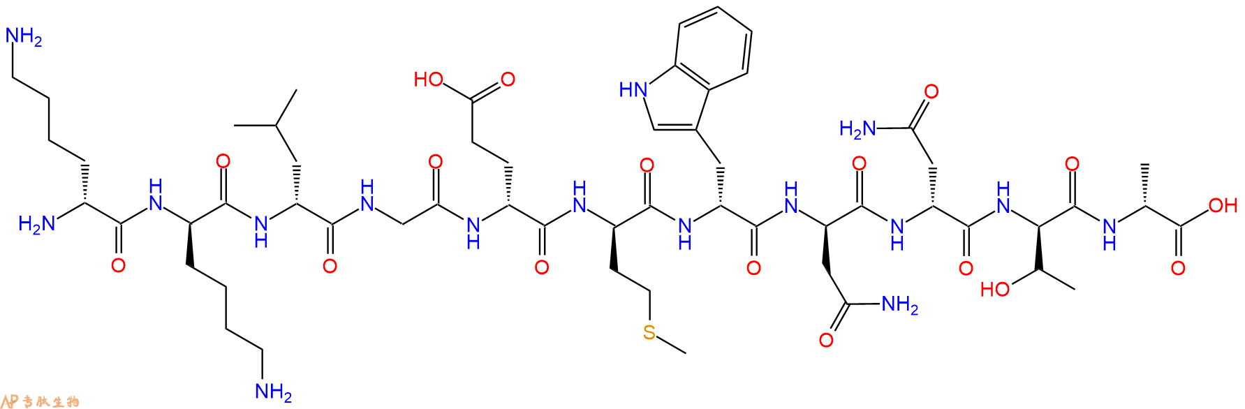 专肽生物产品H2N-DLys-DLys-DLeu-Gly-DGlu-DMet-DTrp-DAsn-DAsn-DT