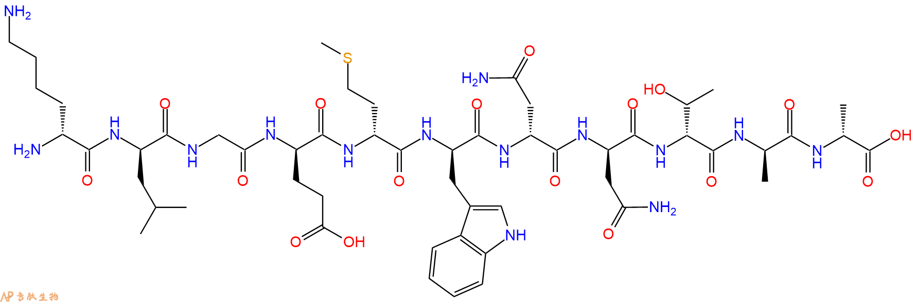专肽生物产品H2N-DLys-DLeu-Gly-DGlu-DMet-DTrp-DAsn-DAsn-DThr-DA