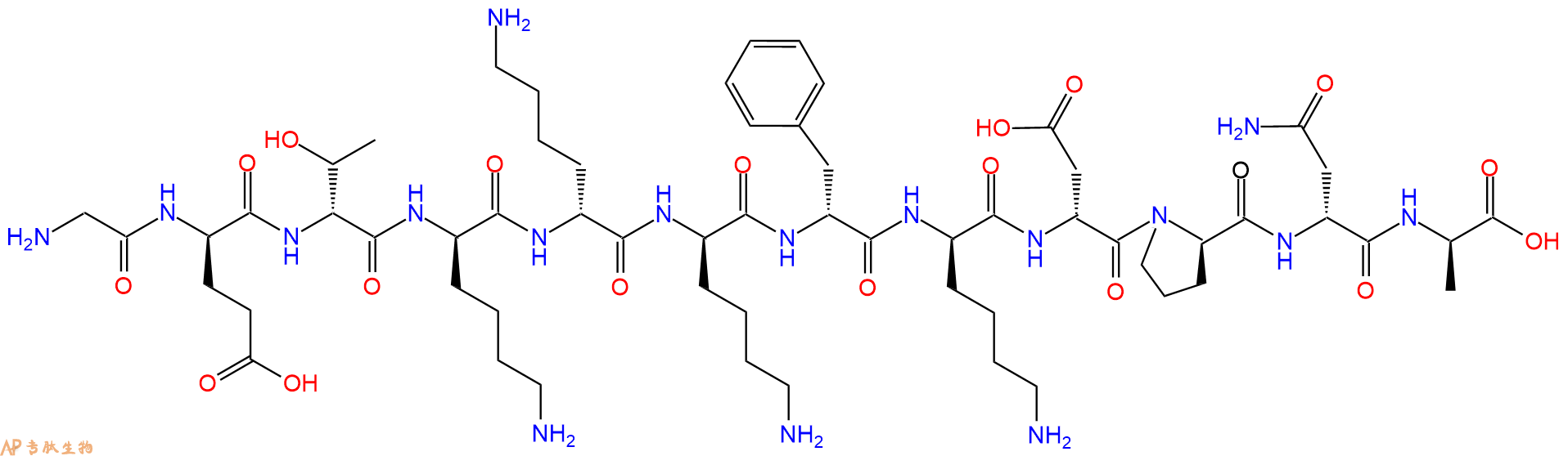 专肽生物产品H2N-Gly-DGlu-DThr-DLys-DLys-DLys-DPhe-DLys-DAsp-DP