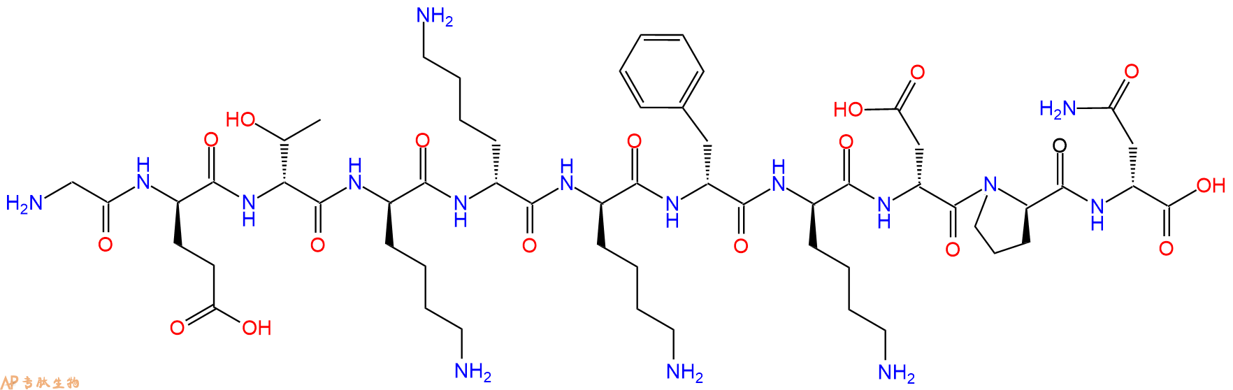 专肽生物产品H2N-Gly-DGlu-DThr-DLys-DLys-DLys-DPhe-DLys-DAsp-DP