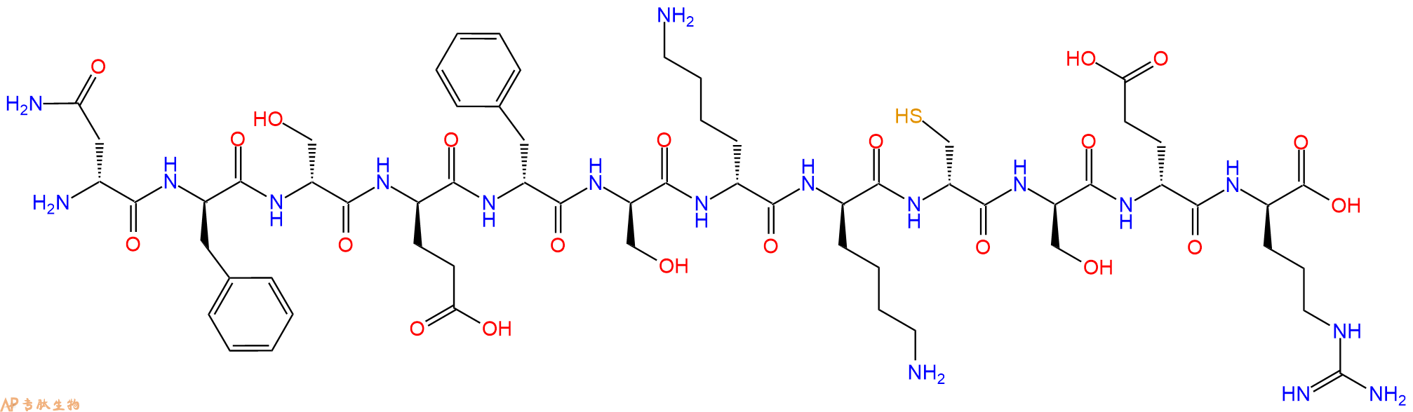专肽生物产品H2N-DAsn-DPhe-DSer-DGlu-DPhe-DSer-DLys-DLys-DCys-D