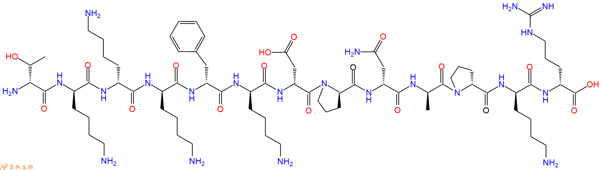 专肽生物产品H2N-DThr-DLys-DLys-DLys-DPhe-DLys-DAsp-DPro-DAsn-D