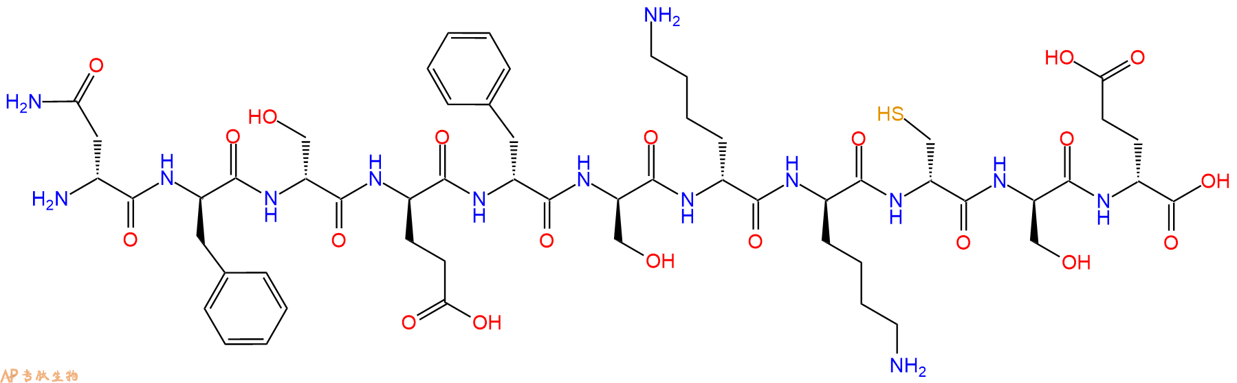 专肽生物产品H2N-DAsn-DPhe-DSer-DGlu-DPhe-DSer-DLys-DLys-DCys-D