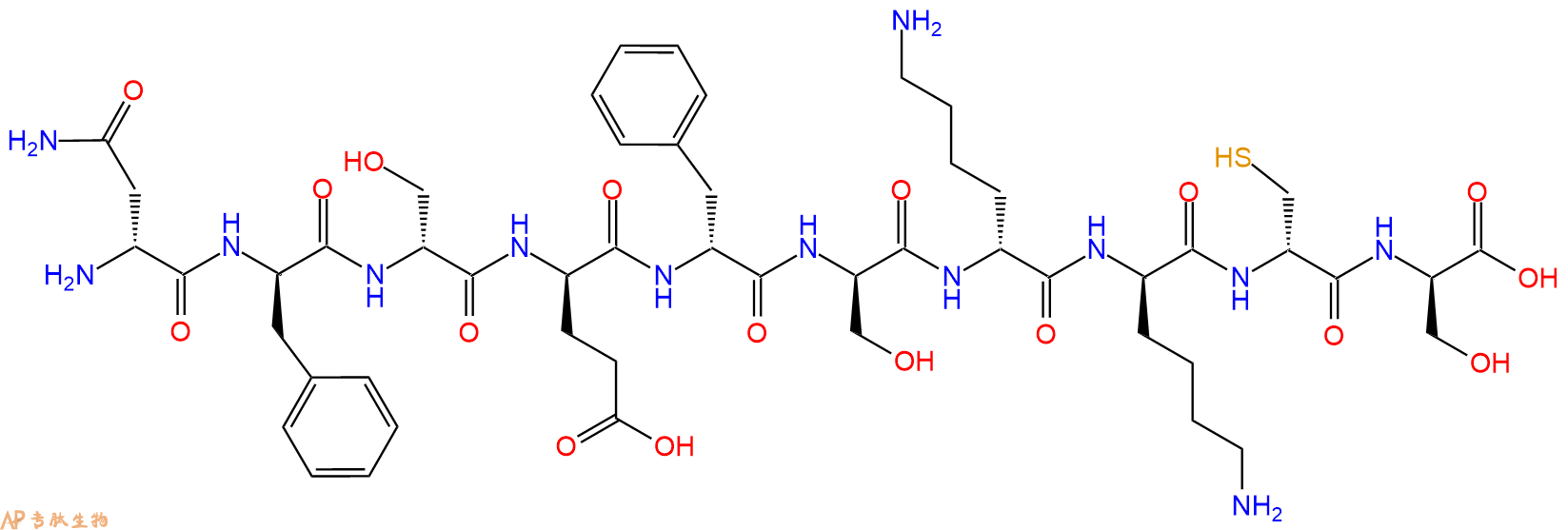 专肽生物产品H2N-DAsn-DPhe-DSer-DGlu-DPhe-DSer-DLys-DLys-DCys-D