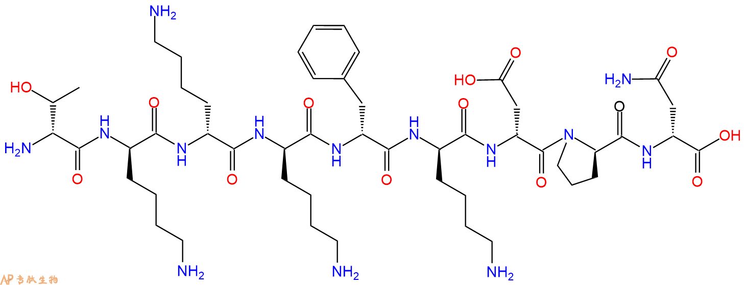 专肽生物产品H2N-DThr-DLys-DLys-DLys-DPhe-DLys-DAsp-DPro-DAsn-C