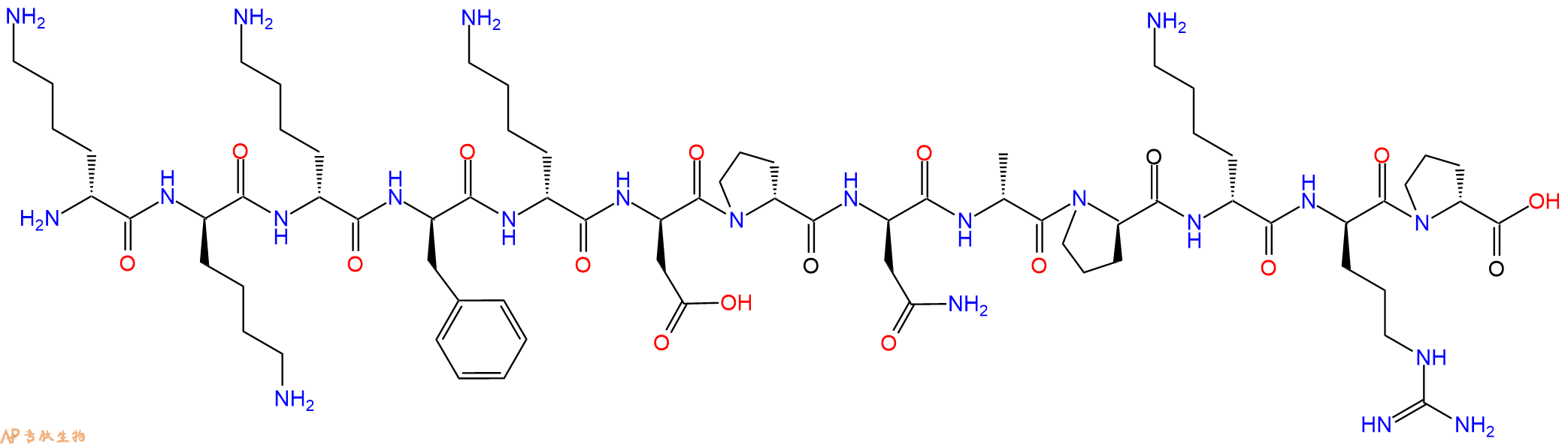 专肽生物产品H2N-DLys-DLys-DLys-DPhe-DLys-DAsp-DPro-DAsn-DAla-D