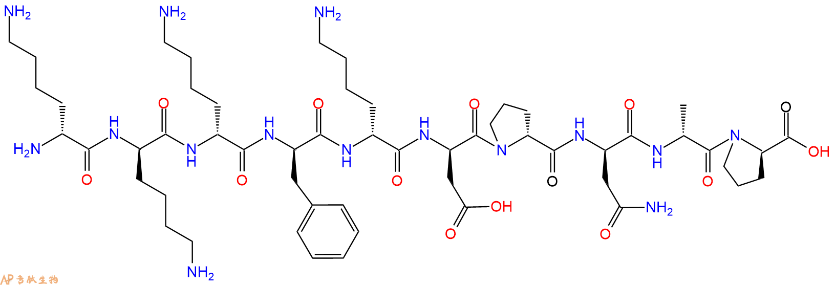 专肽生物产品H2N-DLys-DLys-DLys-DPhe-DLys-DAsp-DPro-DAsn-DAla-D