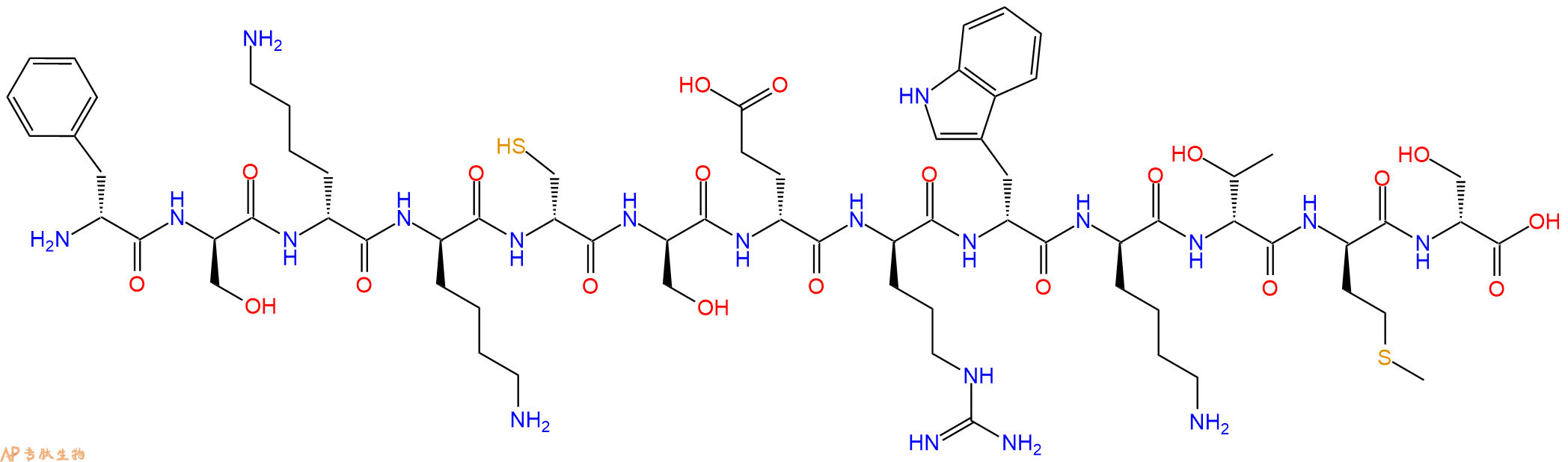 专肽生物产品H2N-DPhe-DSer-DLys-DLys-DCys-DSer-DGlu-DArg-DTrp-D