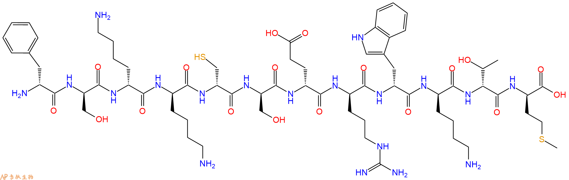 专肽生物产品H2N-DPhe-DSer-DLys-DLys-DCys-DSer-DGlu-DArg-DTrp-D