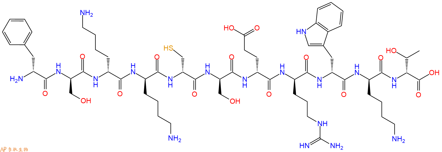 专肽生物产品H2N-DPhe-DSer-DLys-DLys-DCys-DSer-DGlu-DArg-DTrp-D