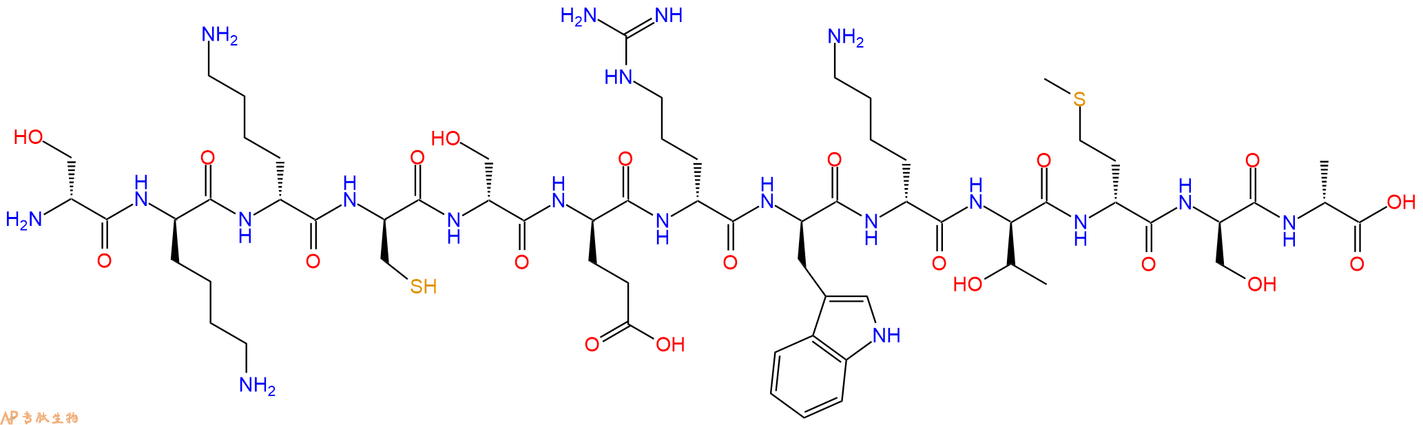 专肽生物产品H2N-DSer-DLys-DLys-DCys-DSer-DGlu-DArg-DTrp-DLys-D