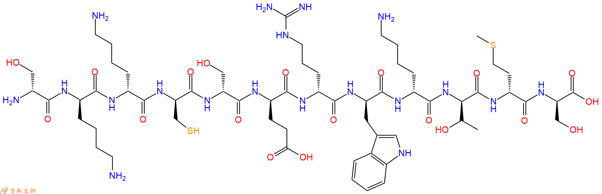 专肽生物产品H2N-DSer-DLys-DLys-DCys-DSer-DGlu-DArg-DTrp-DLys-D