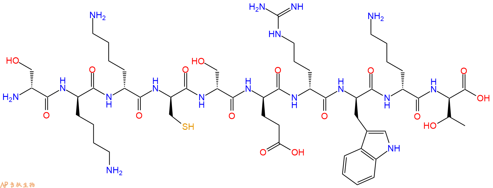 专肽生物产品H2N-DSer-DLys-DLys-DCys-DSer-DGlu-DArg-DTrp-DLys-D