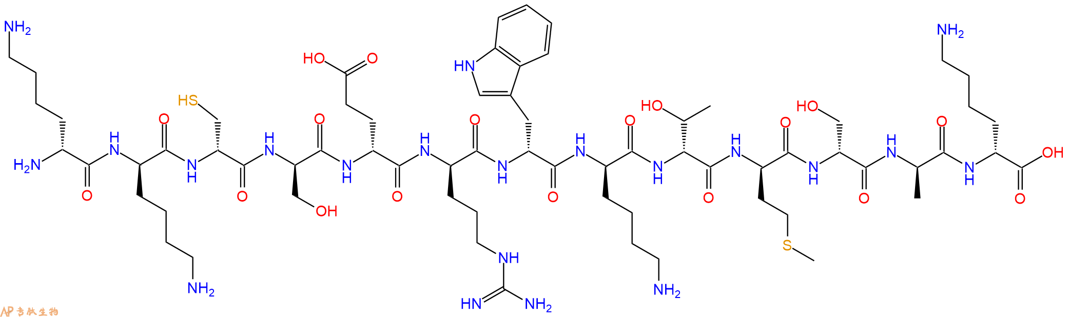 专肽生物产品H2N-DLys-DLys-DCys-DSer-DGlu-DArg-DTrp-DLys-DThr-D