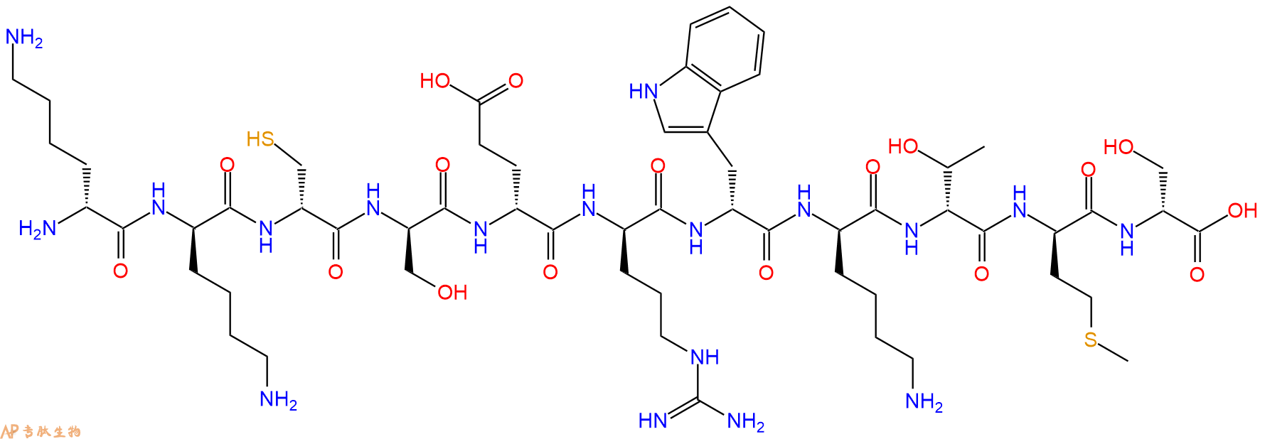 专肽生物产品H2N-DLys-DLys-DCys-DSer-DGlu-DArg-DTrp-DLys-DThr-D