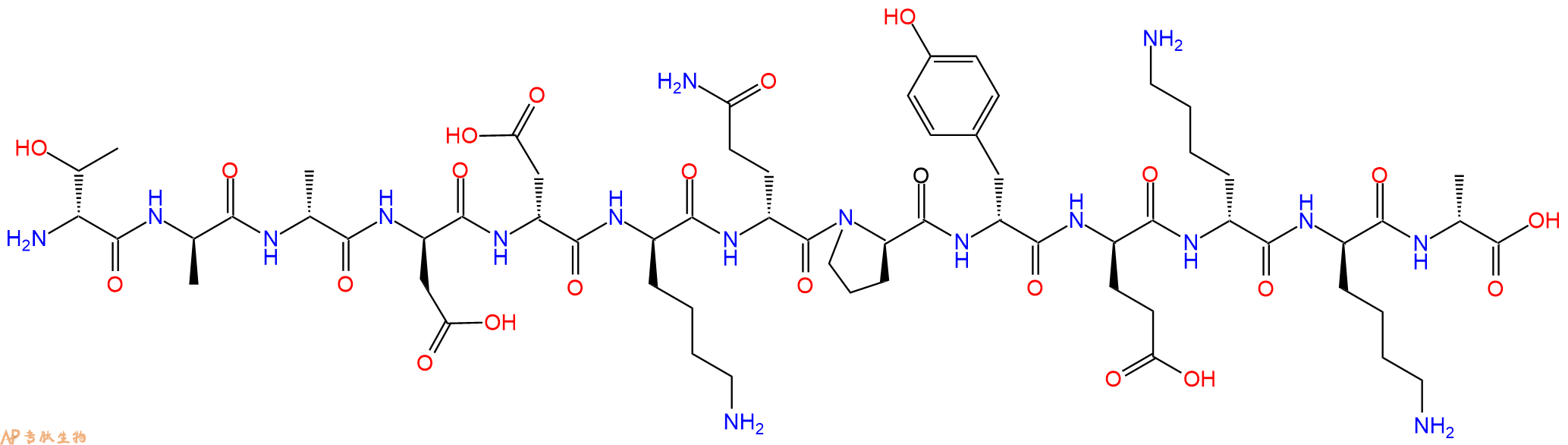 专肽生物产品H2N-DThr-DAla-DAla-DAsp-DAsp-DLys-DGln-DPro-DTyr-D