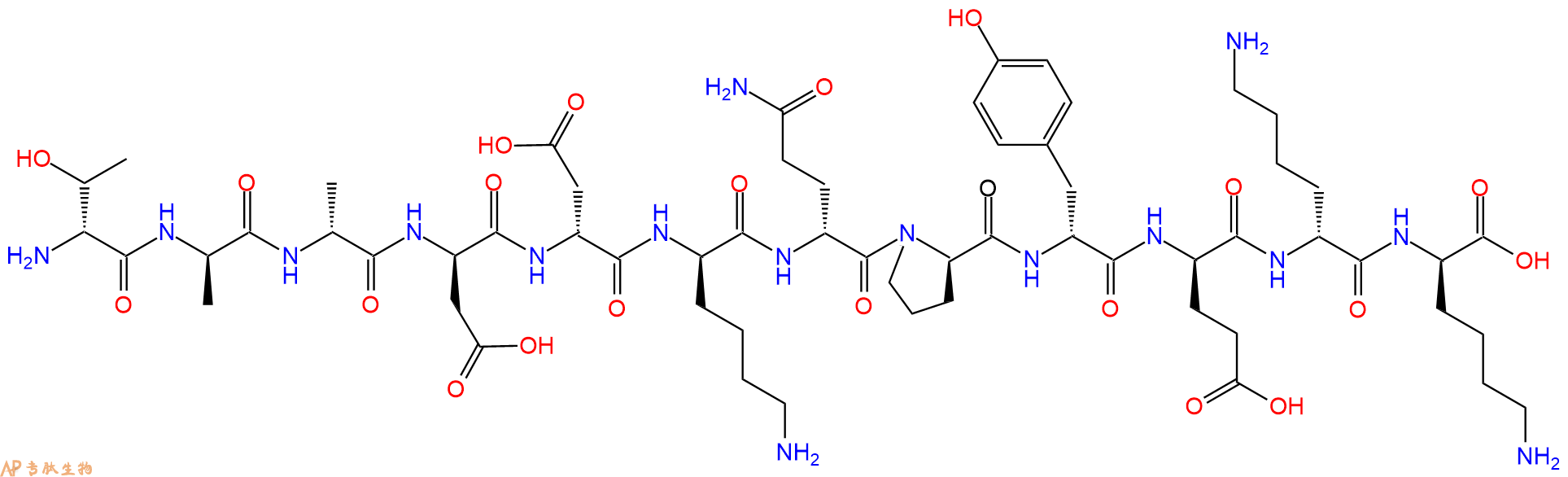 专肽生物产品H2N-DThr-DAla-DAla-DAsp-DAsp-DLys-DGln-DPro-DTyr-D