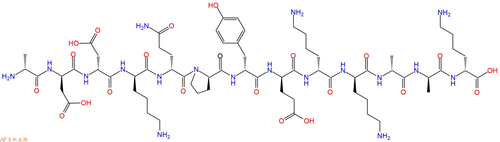 专肽生物产品H2N-DAla-DAsp-DAsp-DLys-DGln-DPro-DTyr-DGlu-DLys-D