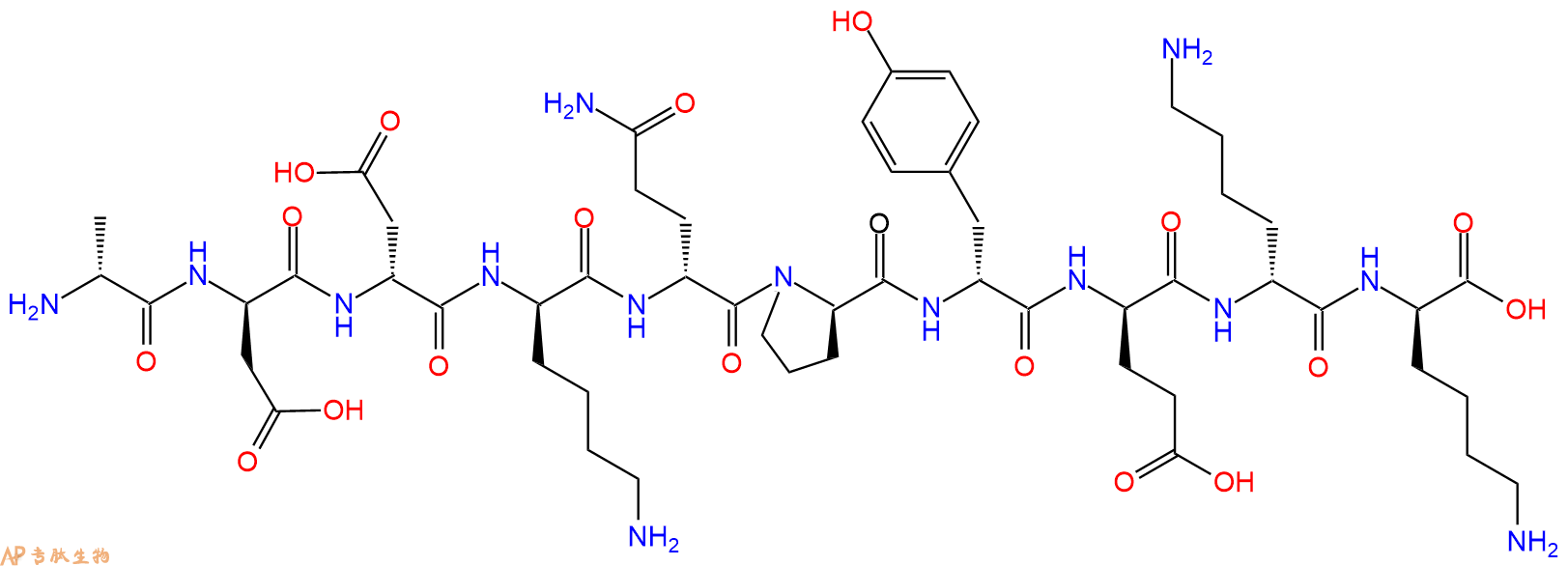 专肽生物产品H2N-DAla-DAsp-DAsp-DLys-DGln-DPro-DTyr-DGlu-DLys-D