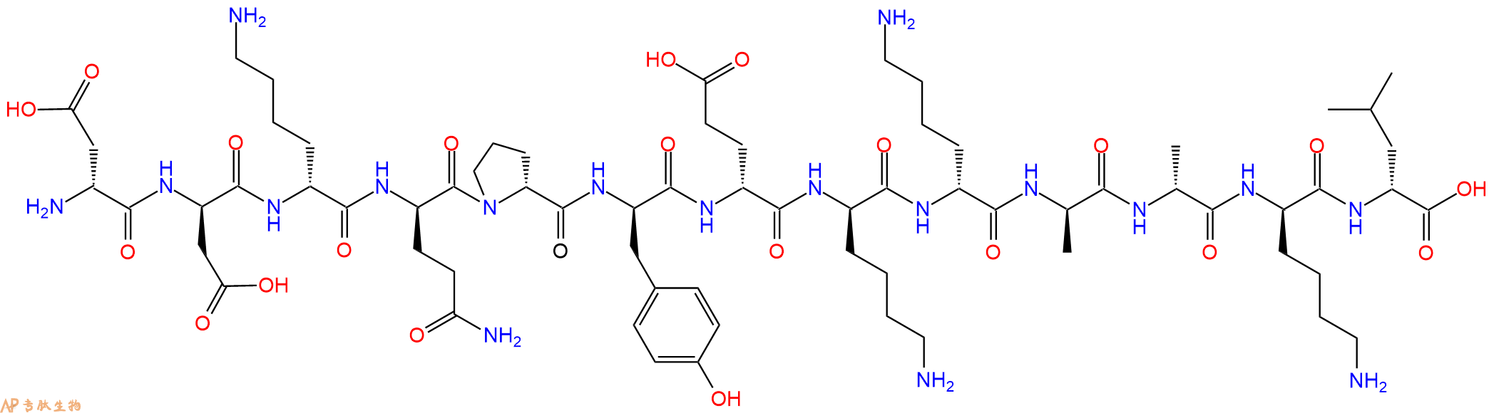 专肽生物产品H2N-DAsp-DAsp-DLys-DGln-DPro-DTyr-DGlu-DLys-DLys-D