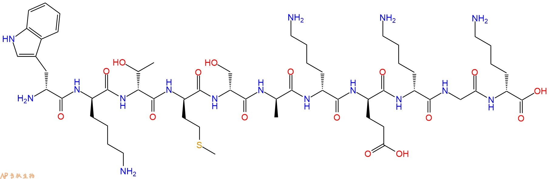 专肽生物产品H2N-DTrp-DLys-DThr-DMet-DSer-DAla-DLys-DGlu-DLys-G
