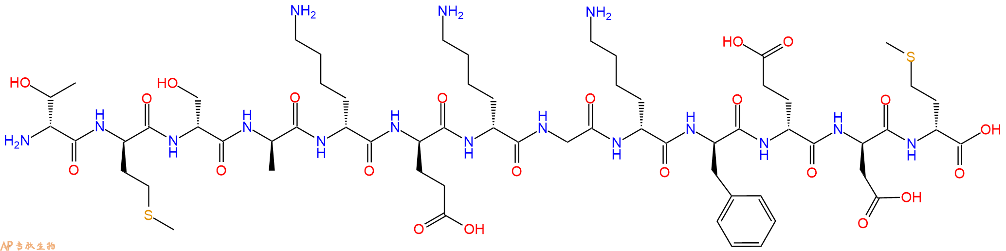专肽生物产品H2N-DThr-DMet-DSer-DAla-DLys-DGlu-DLys-Gly-DLys-DP