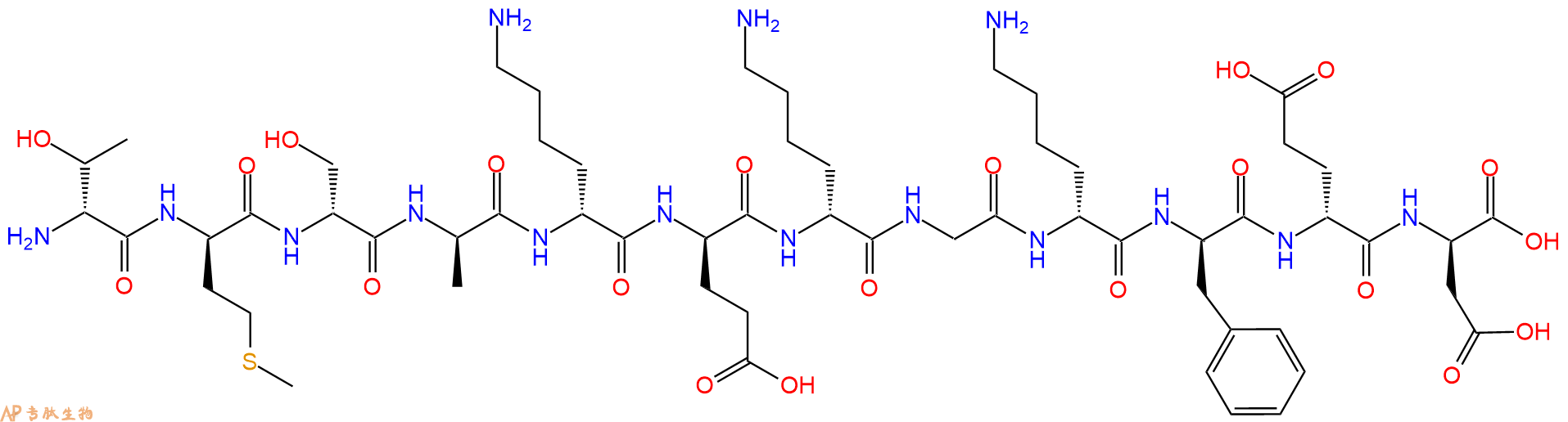专肽生物产品H2N-DThr-DMet-DSer-DAla-DLys-DGlu-DLys-Gly-DLys-DP