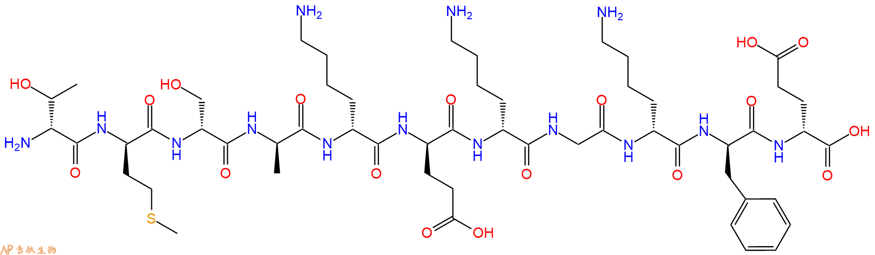 专肽生物产品H2N-DThr-DMet-DSer-DAla-DLys-DGlu-DLys-Gly-DLys-DP