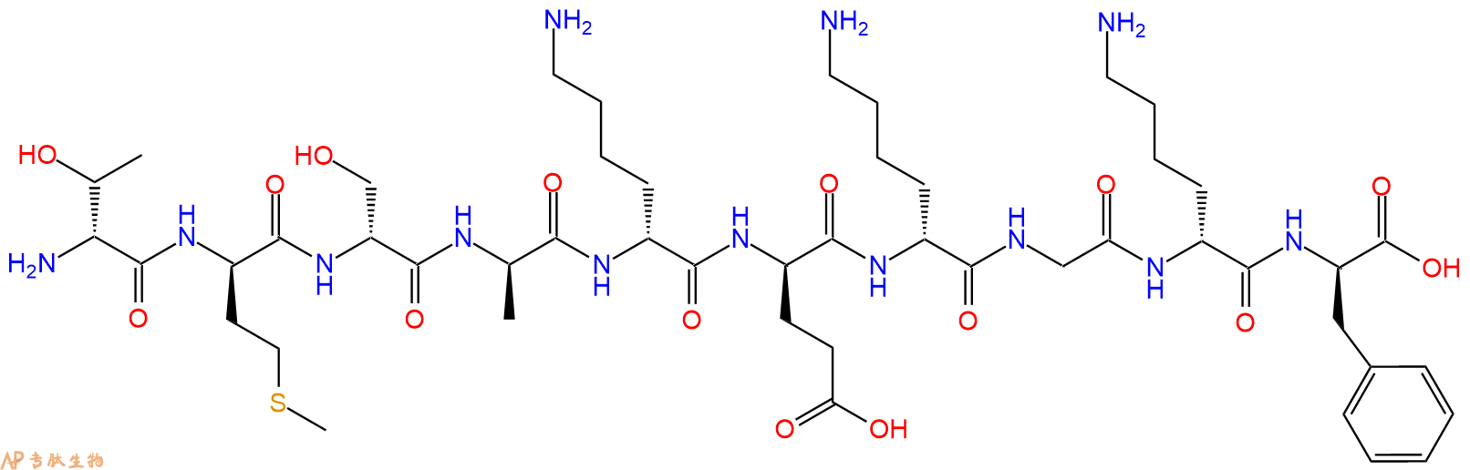 专肽生物产品H2N-DThr-DMet-DSer-DAla-DLys-DGlu-DLys-Gly-DLys-DP