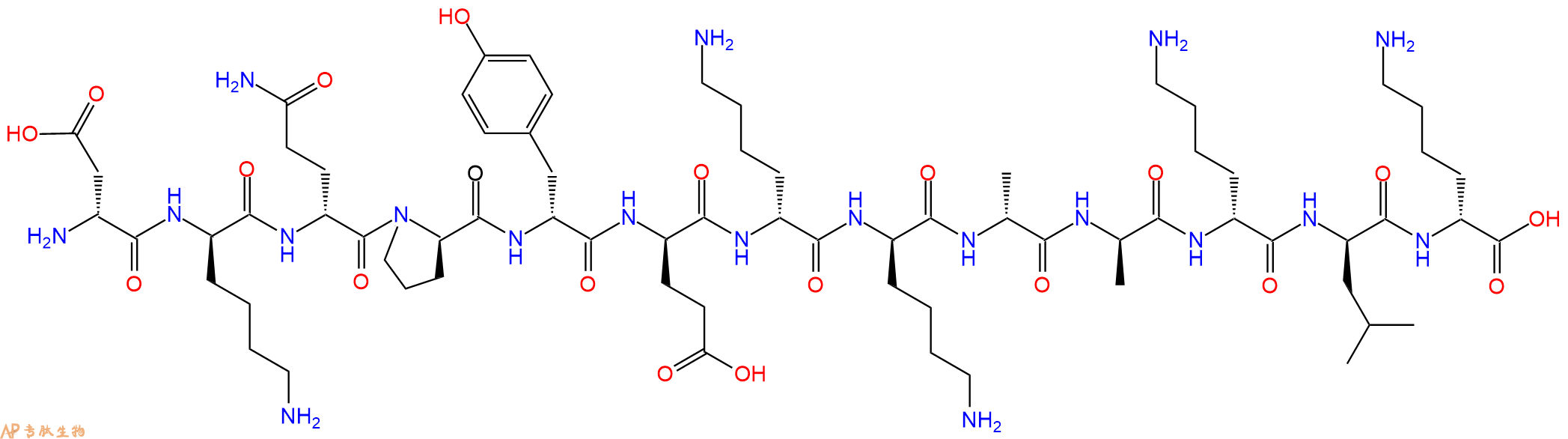专肽生物产品H2N-DAsp-DLys-DGln-DPro-DTyr-DGlu-DLys-DLys-DAla-D